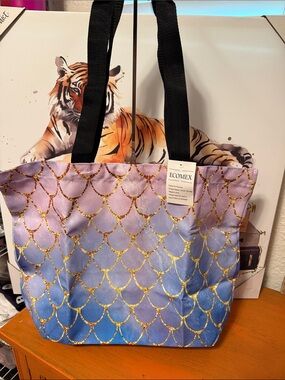 Purple-Blue Ombre Tote with Gold Scale Detail